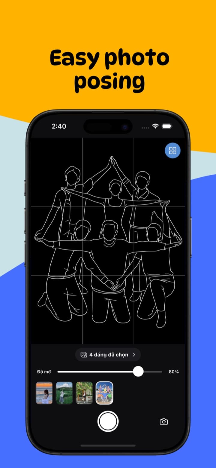 Group pose guide shown on the camera